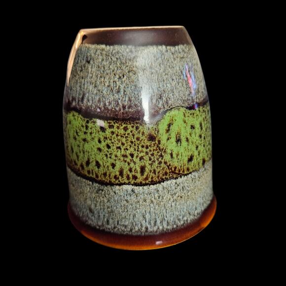 Vintage Studio Pottery Mug Brown Green Textured Drip Glaze 4.75"x4.5" Handmade - Picture 2 of 6